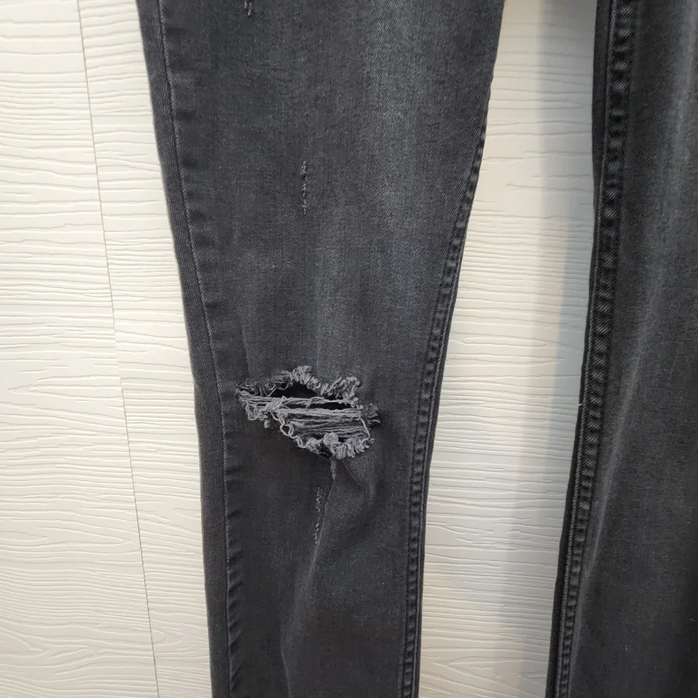 Free People Great Heights Frayed Skinny Black Jeans Size 28 Fringe Row Hem